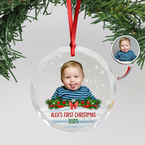 Custom Photo Kid's First Christmas Glass Ornament Family Gift HA75 897934