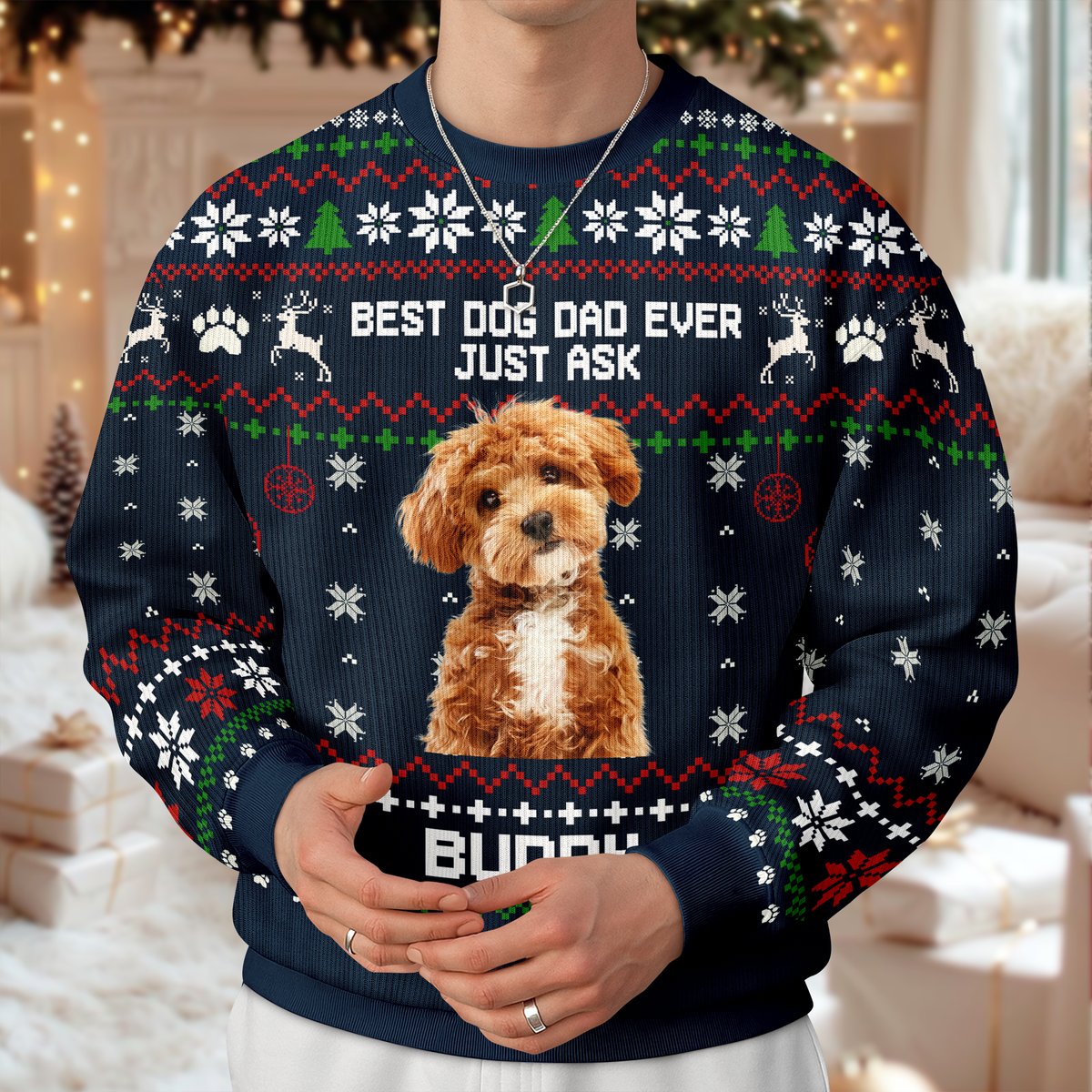 Custom Photo Best Dog Dad, Dog Mom Ever Just Ask Christmas Ugly Sweater TH10 896077