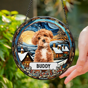 Custom Photo and Name Dog Cat Memorial Stained Glass Suncatcher Pet Loss Gift HA75 897054