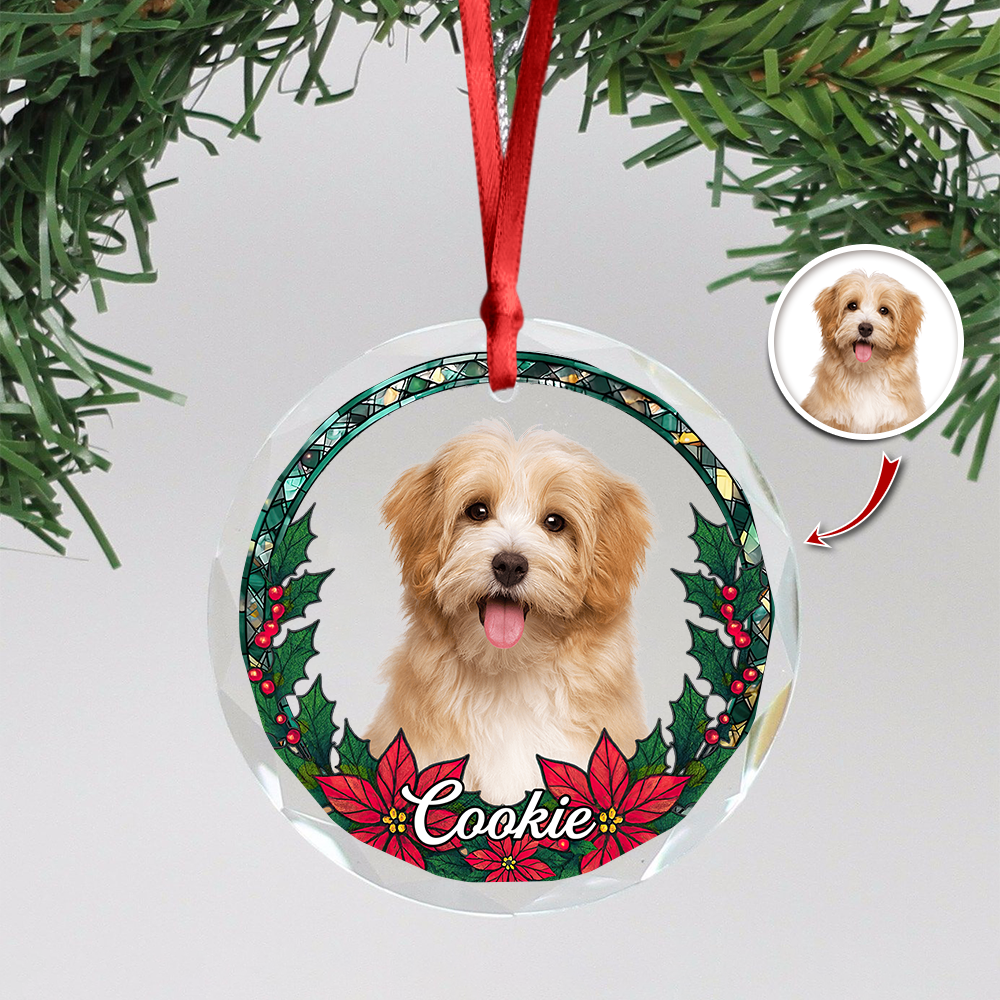 Custom Photo Christmas Glass Ornament For Dog Lovers HA75 897064