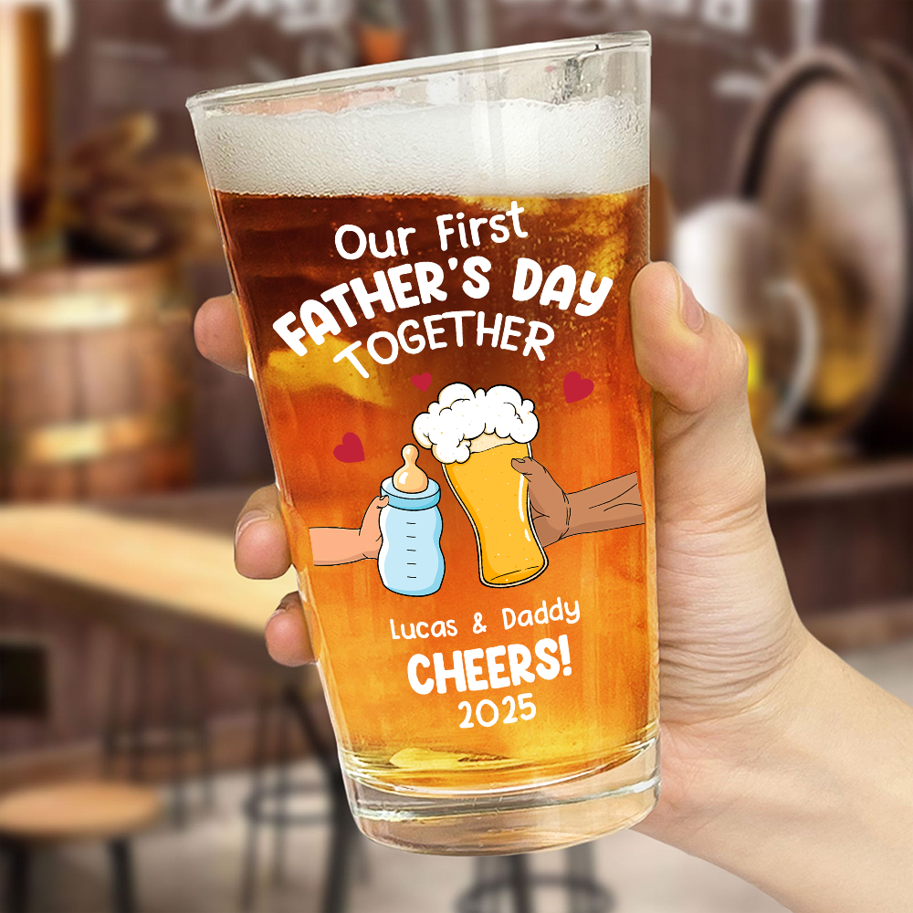 Personalized Funny Our First Fathers Day Beer Glass LM32 893663