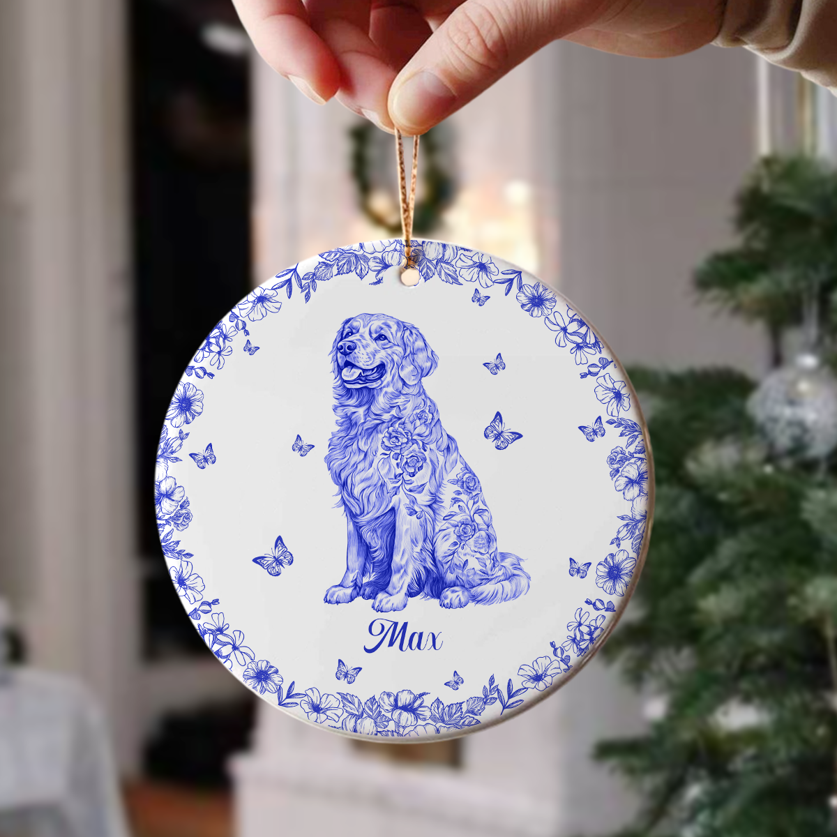 Personalized Dog Lover Toile De Jouy Vintage French Style Ceramic Ornament HA75 897090