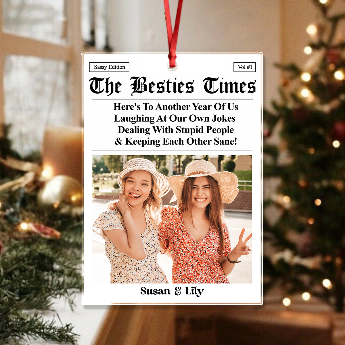 Custom Photo Bestie Time Here's To Another Year Of Us Newspaper Acrylic Ornament LM32 895435