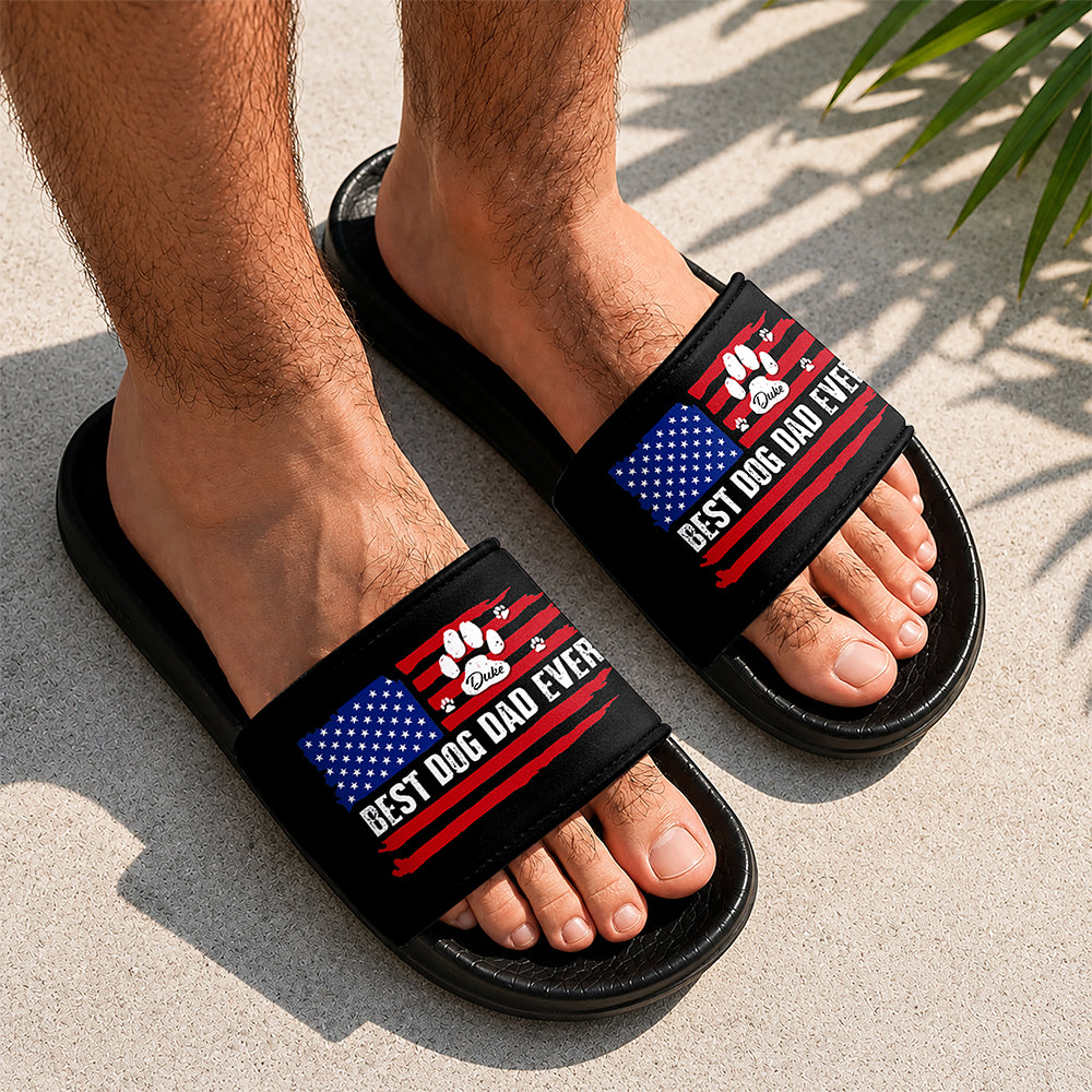 Custom Name Best Dog Dad Ever American Flag Slide Sandals HA75 921644