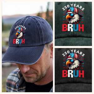 250 Years USA Bruh 250th Birthday 1776-2026 Eagle Flag Washed Denim Baseball Cap HA75 897332