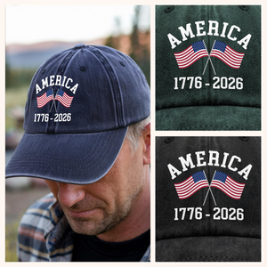 America 1776 - 2026 US Flag Washed Denim Baseball Cap HA75 897106