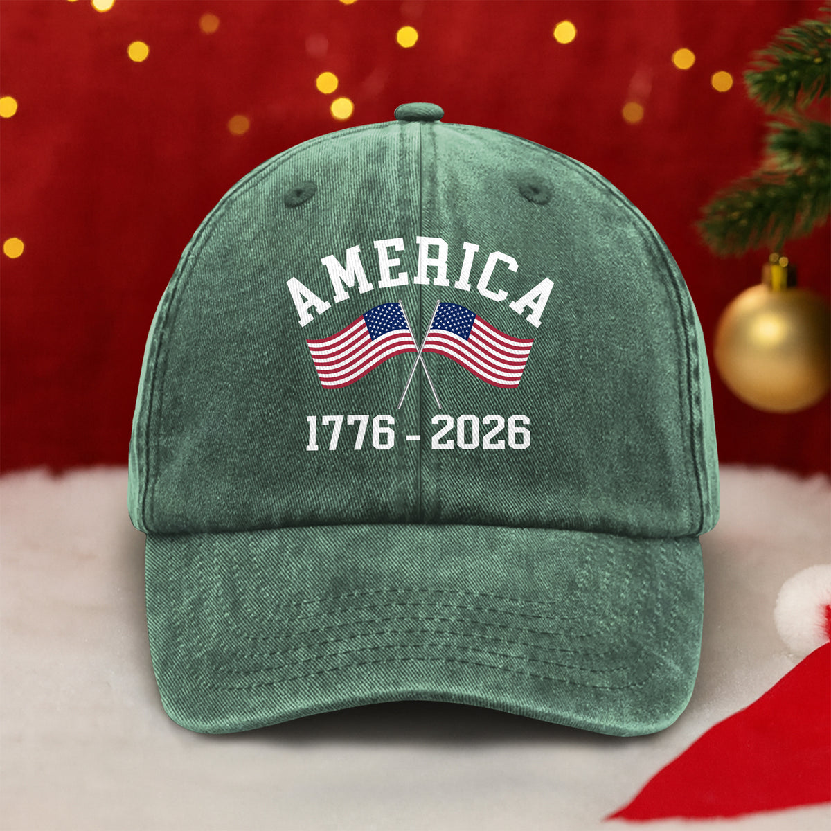 America 1776 - 2026 US Flag Washed Denim Baseball Cap HA75 897106
