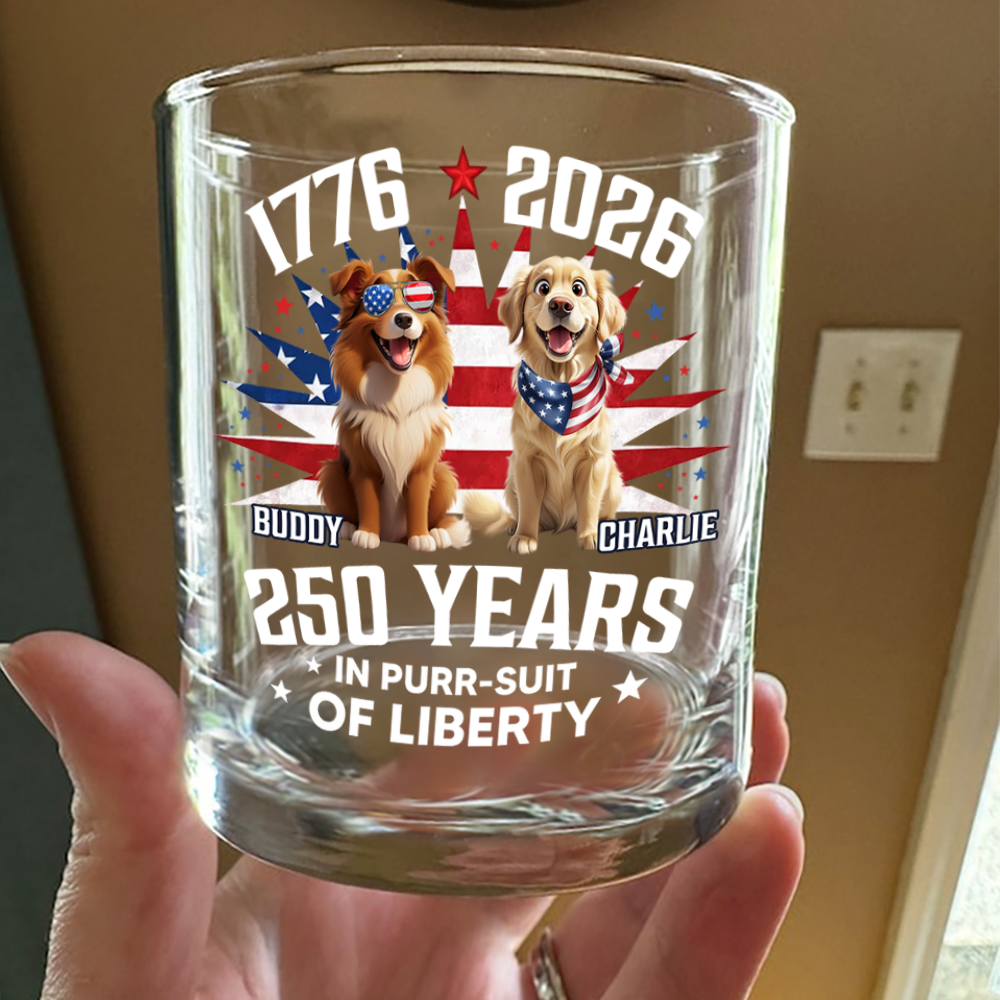 Personalized 250 Years In Purr-suit Of Liberty Vintage Dog Whiskey Glass HO82 901238