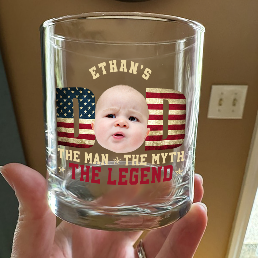 Custom Kid Photo - Dad, The Man The Myth The Legend Dad Whiskey Glass LM32 893539