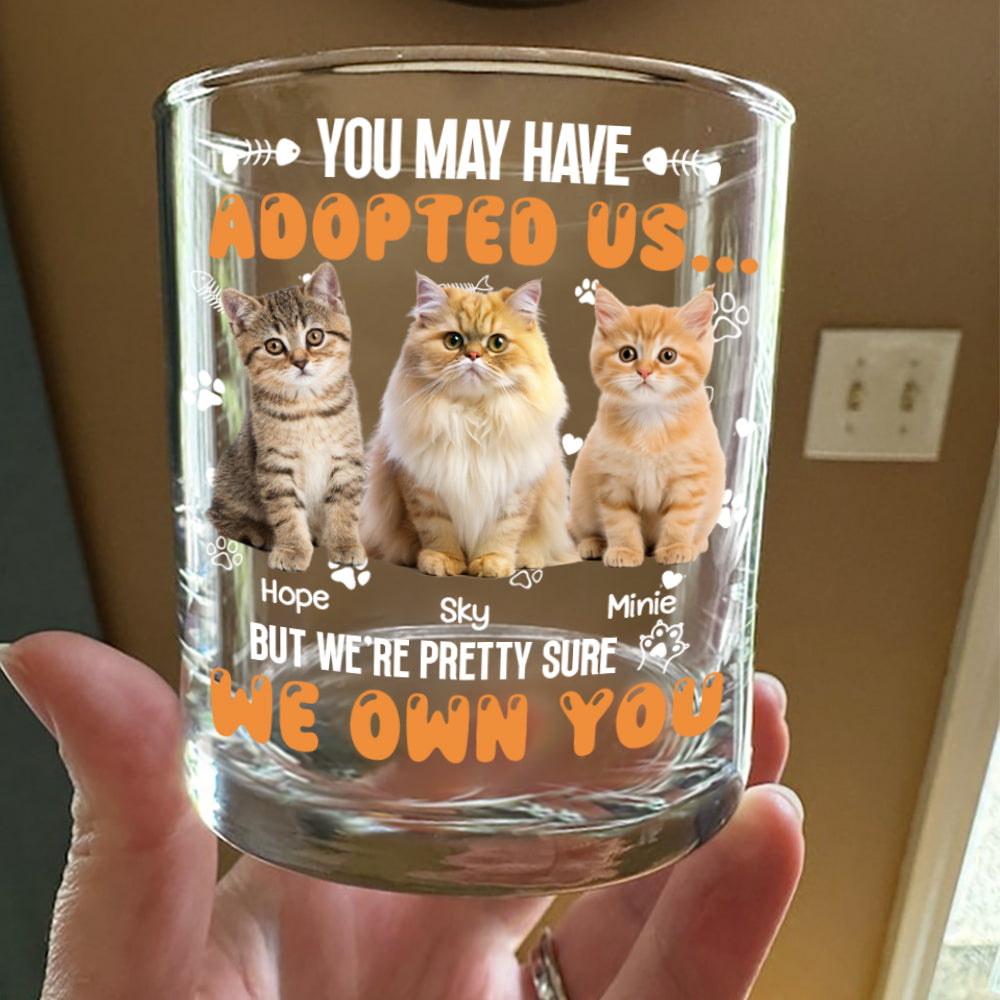 Custom Photo You May Have Adopted Us But We're Pretty Sure We Own You Rock Glass For Dog Lovers Cat Lovers CH07 895616
