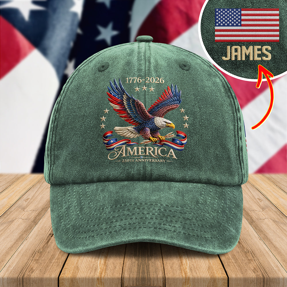 Custom Name US 250 Years Anniversary Eagle Embroidered Baseball Cap HO82 901698