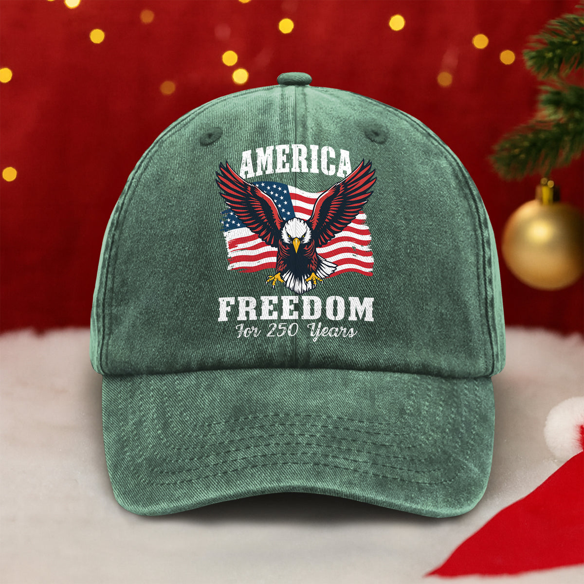 America 250 Years of Freedom Patriotic Eagle Flag Washed Denim Baseball Cap HA75 897346