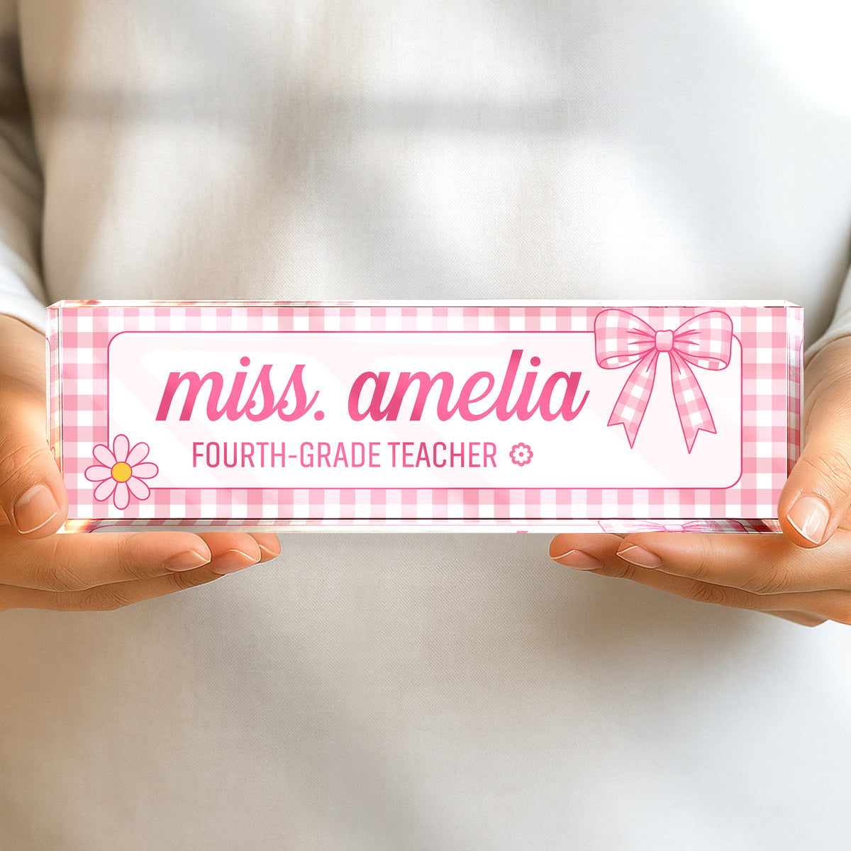 Personalized Preppy Bow Acrylic Desk Name Plate Back to School Teacher Gift CH07 180048
