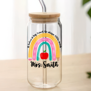 Personalized Rainbow Teacher Glass Can With Lid Teacher Apprecation Gift Back to School Gift CH07 896182