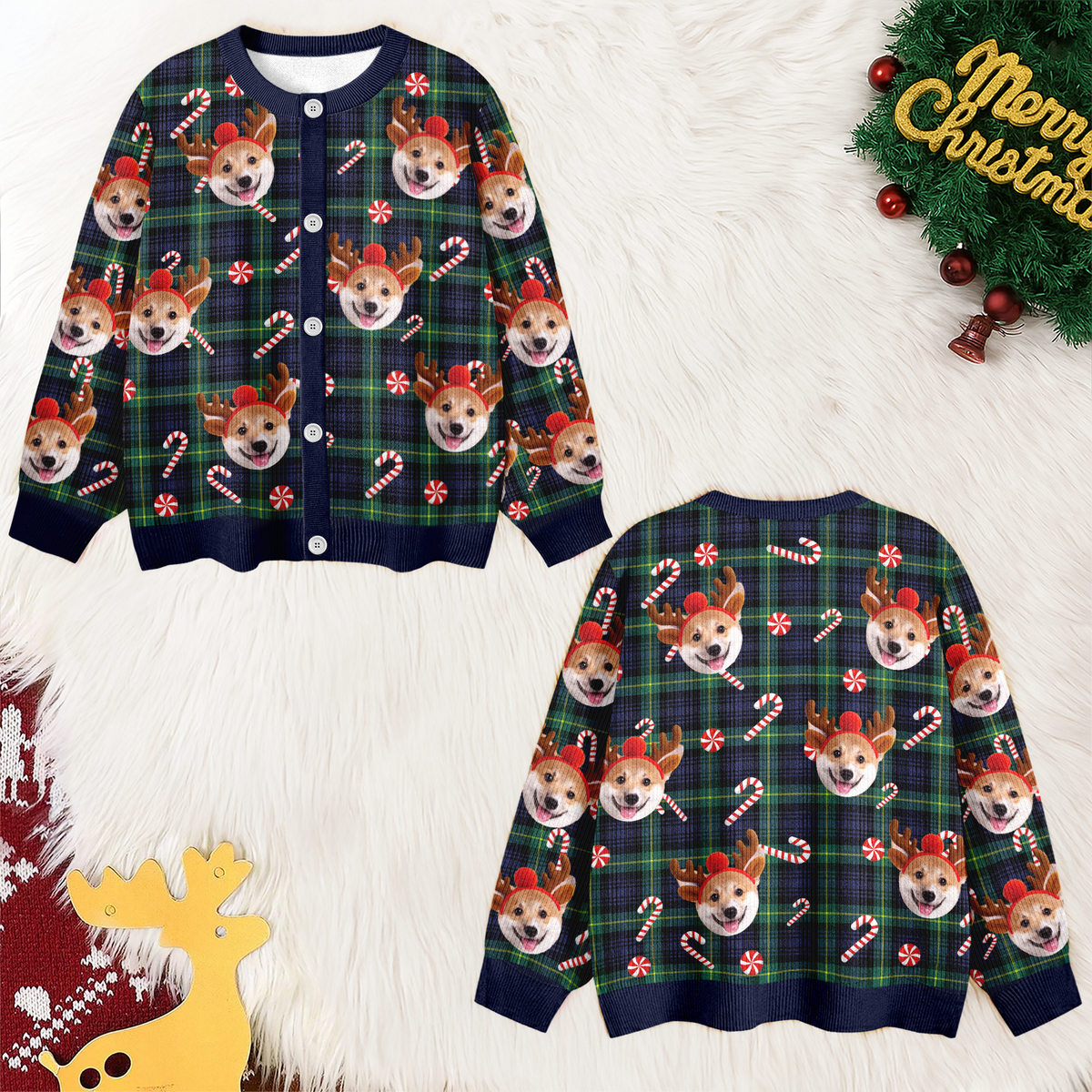 Custom Dog Photo Christmas Pattern Cardigan Christmas Gift HO82 900400
