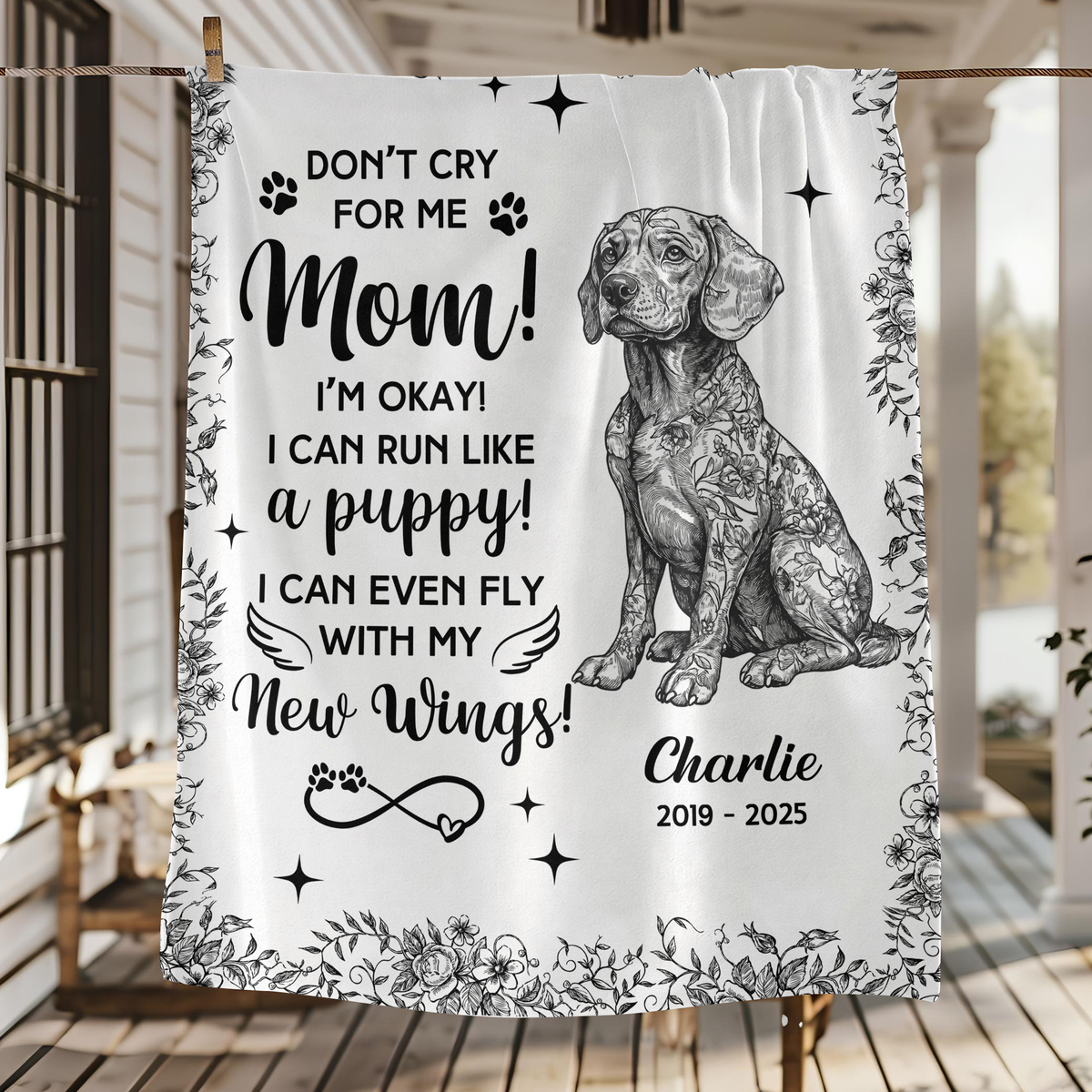 Dog Toile De Jouy Don't Cry For Me Mom - Personalized Blanket CH07 896086