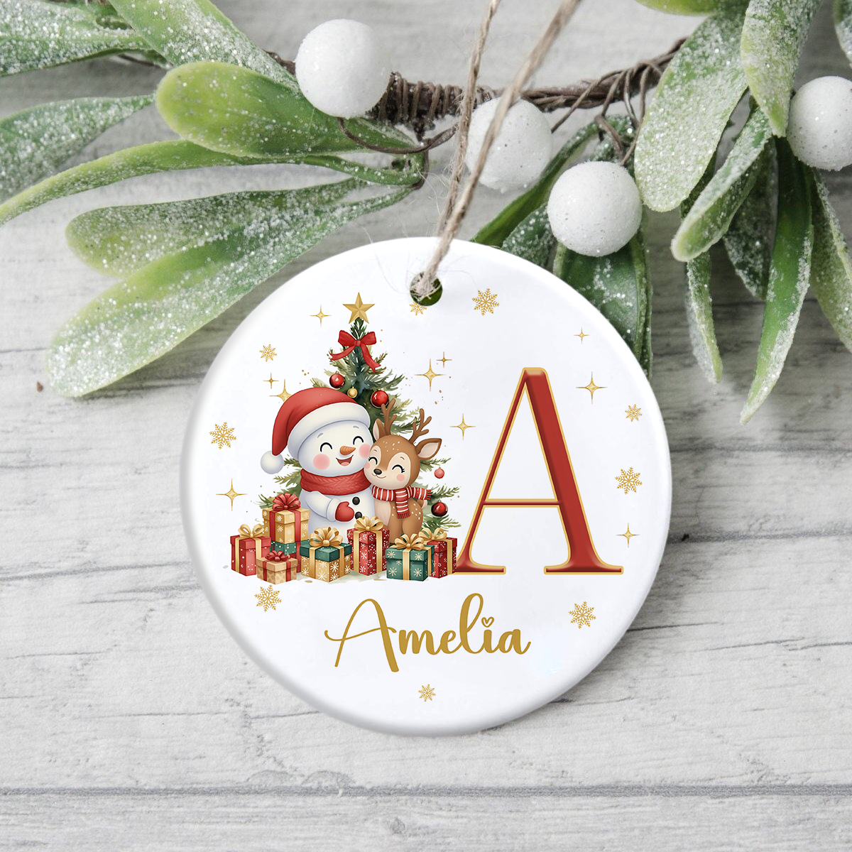 Personalized Gift Snowman Alphabet Christmas Ceramic Ornament LM32 895087
