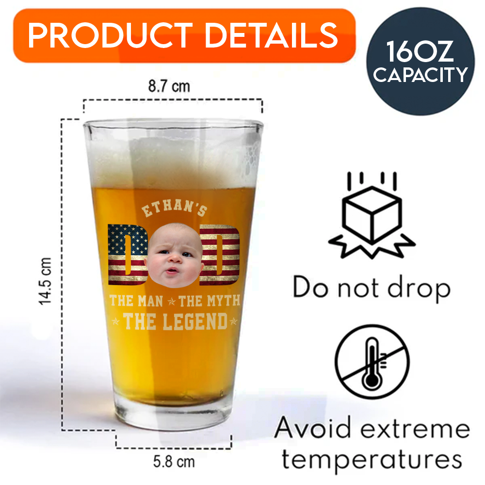 Custom Kid Photo - Dad, The Man The Myth The Legend Dad Beer Glass LM32 893531