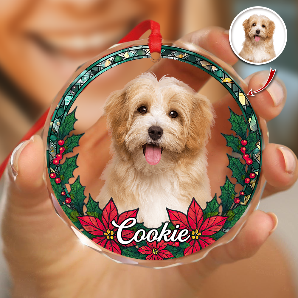 Custom Photo Christmas Glass Ornament For Dog Lovers HA75 897064
