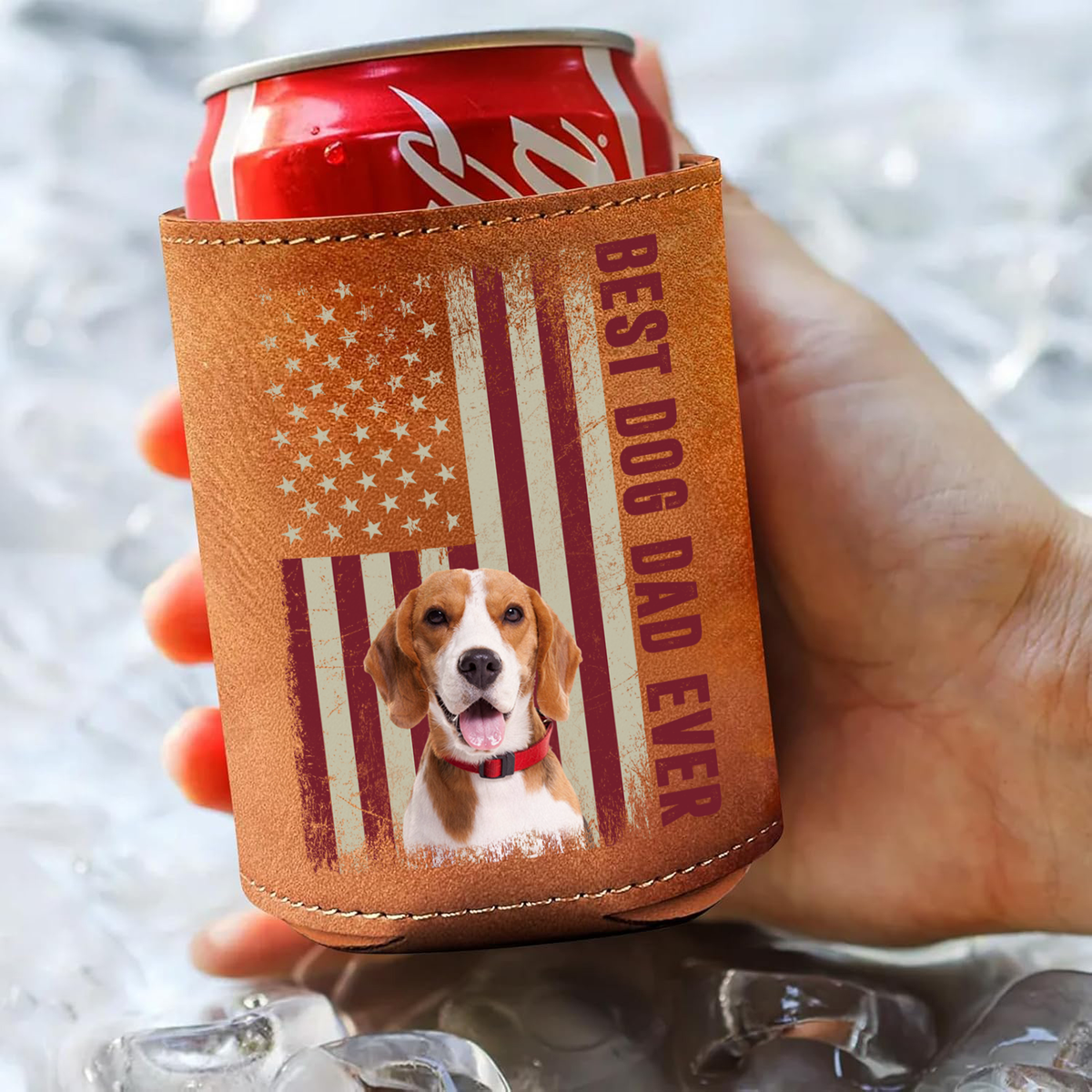 Custom Photo Best Dog Dad Ever Leather Can Cooler Holder Gift For Dog Lovers HO82 894108