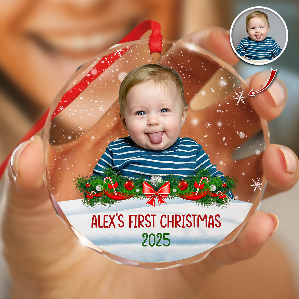Custom Photo Kid's First Christmas Glass Ornament Family Gift HA75 897934