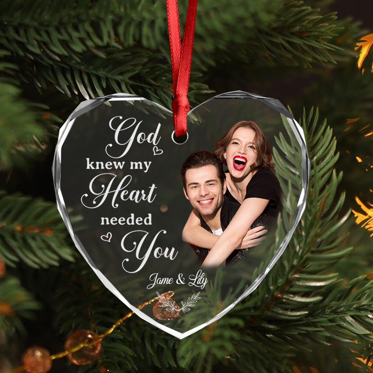 Custom Photo My Favorite Place In All The World Is Next To You Couple Heart Shape Glass Ornament HA75 892838