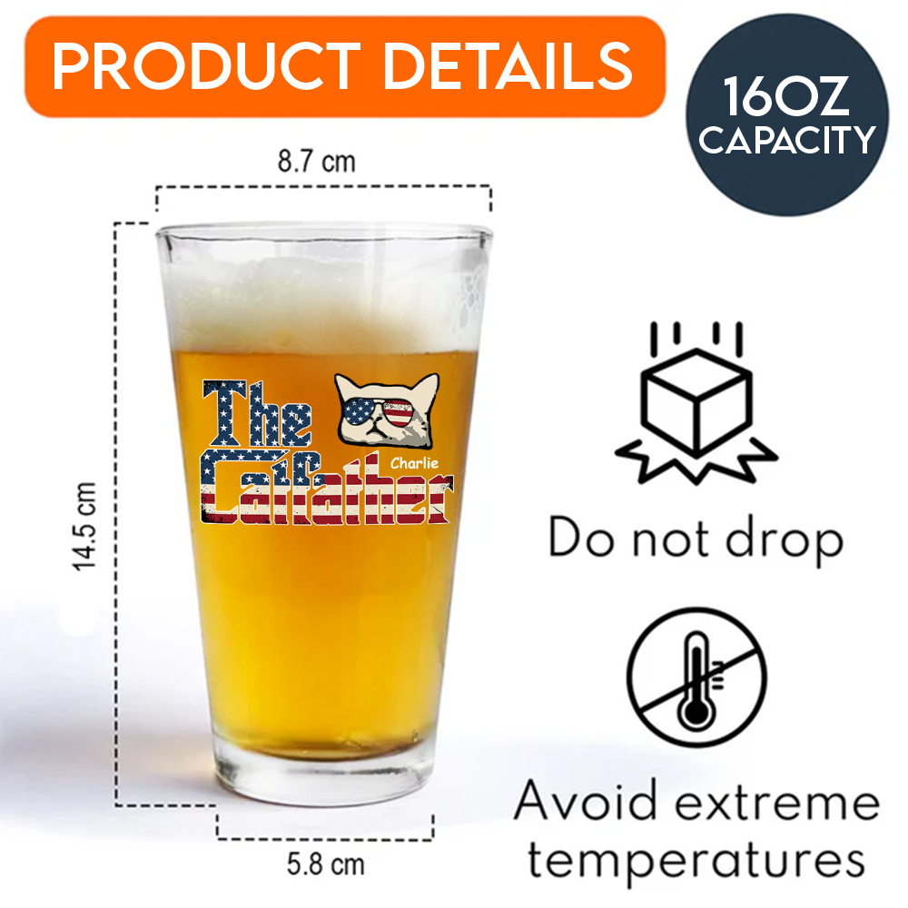 The Catfather US Flag Cat Personalized Print Beer Glass HA75 892414