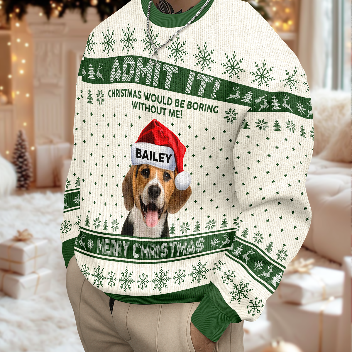 Custom Dog Photo Christmas Would Be Boring Without Me AOP Ugly Sweater LM32 895041