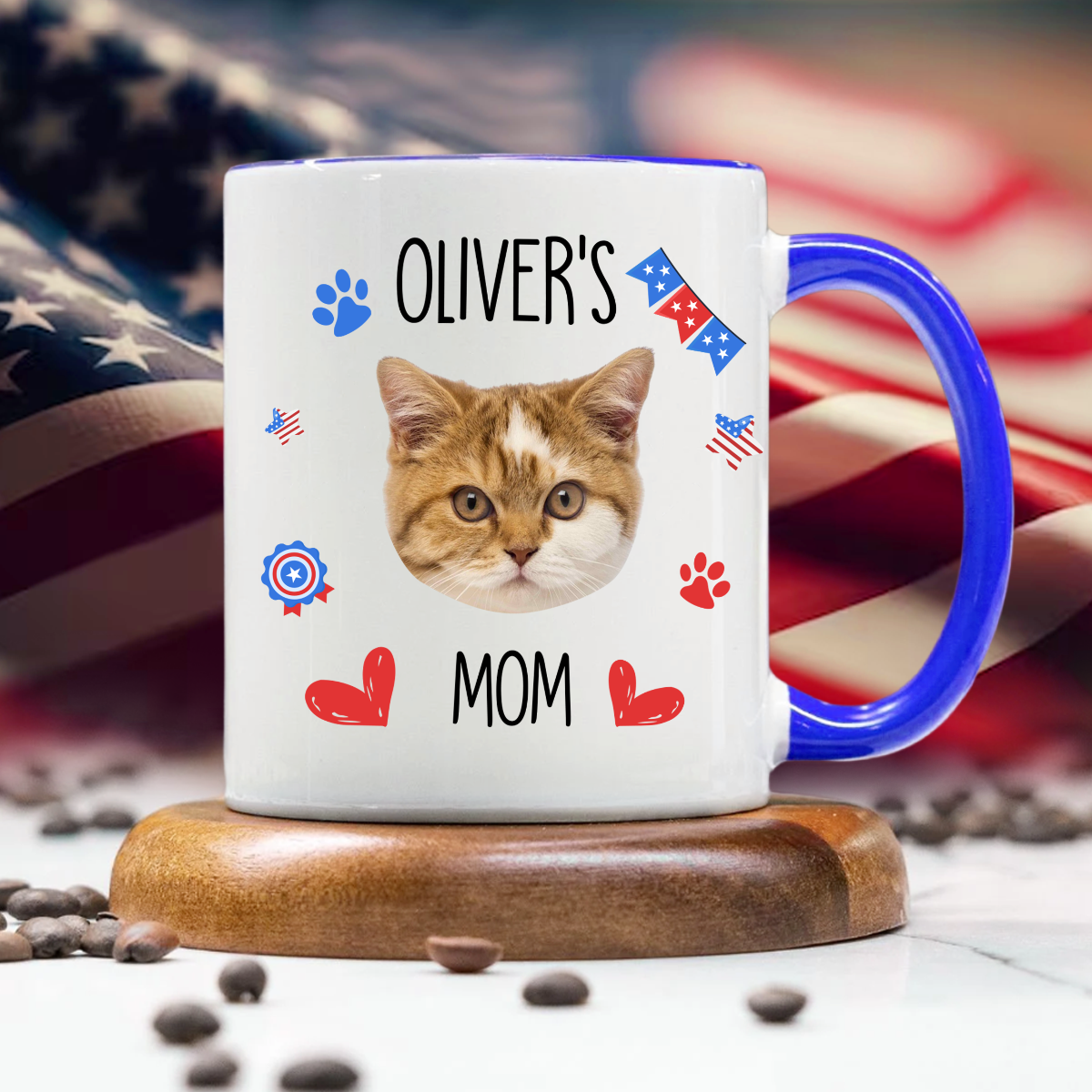 Custom Dog Cat Photo Name Flag American Accent Mug LM32 899127