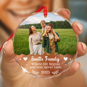 Where Life Begins And Love Never Ends Custom Family Photo Glass Ornament CH07 896602