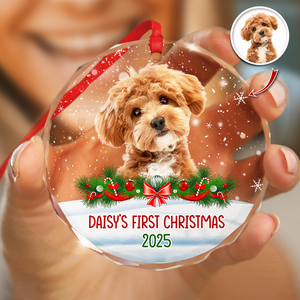 Custom Photo Dog First Christmas Glass Ornament HA75 897258