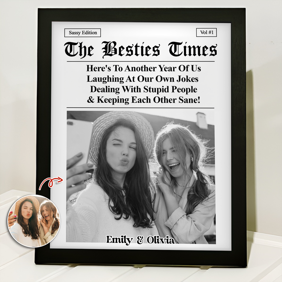 Custom Photo Bestie Time Here's To Another Year Of Us Newspaper Picture Frame LM32 895437