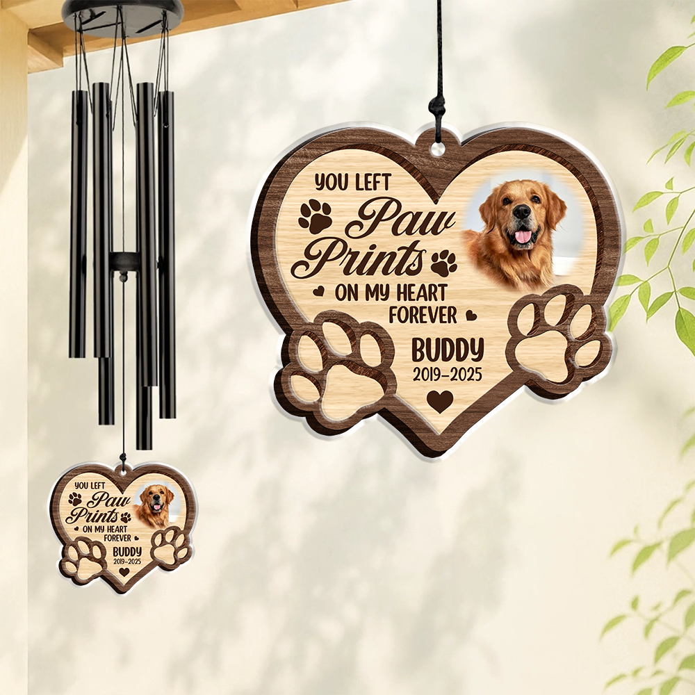 Custom Photo You Left Paw Prints On My Heart Memorial Acrylic Wind Chimes TH10 894285
