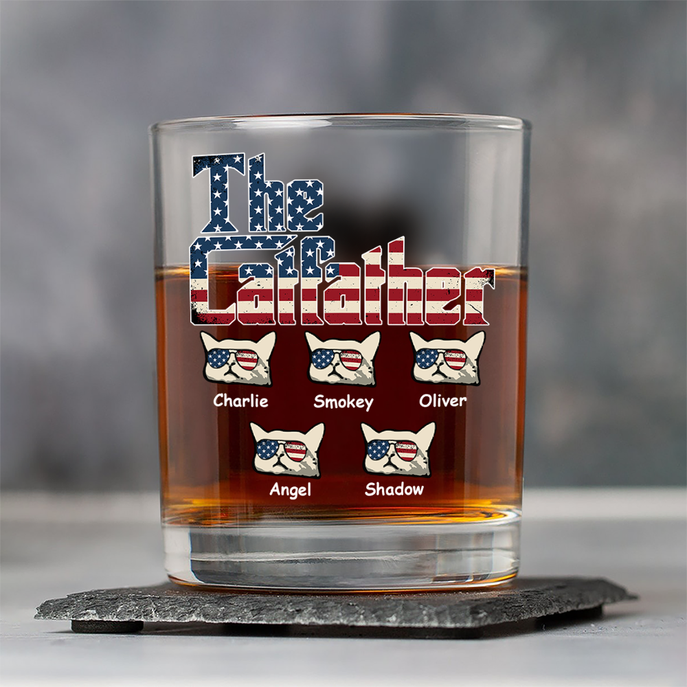 The Catfather US Flag Cat Personalized Whiskey Glass HA75 892412