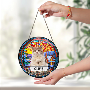 Custom Photo and Name Dog Cat Memorial Stained Glass Suncatcher Pet Loss Gift HA75 897054