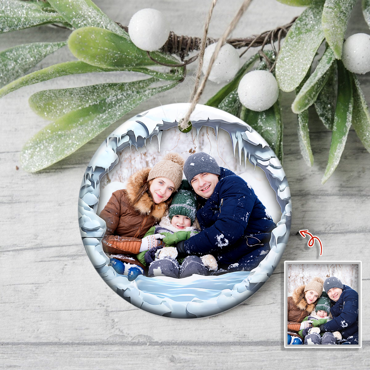 Custom Family Photo Christmas Ceramic Ornament HA75 897548