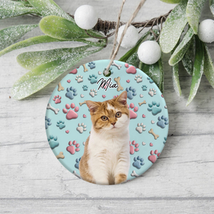 Custom Photo Lovely Dog Cat 3D Effect Ceramic Ornament Christmas Gift HA75 897088
