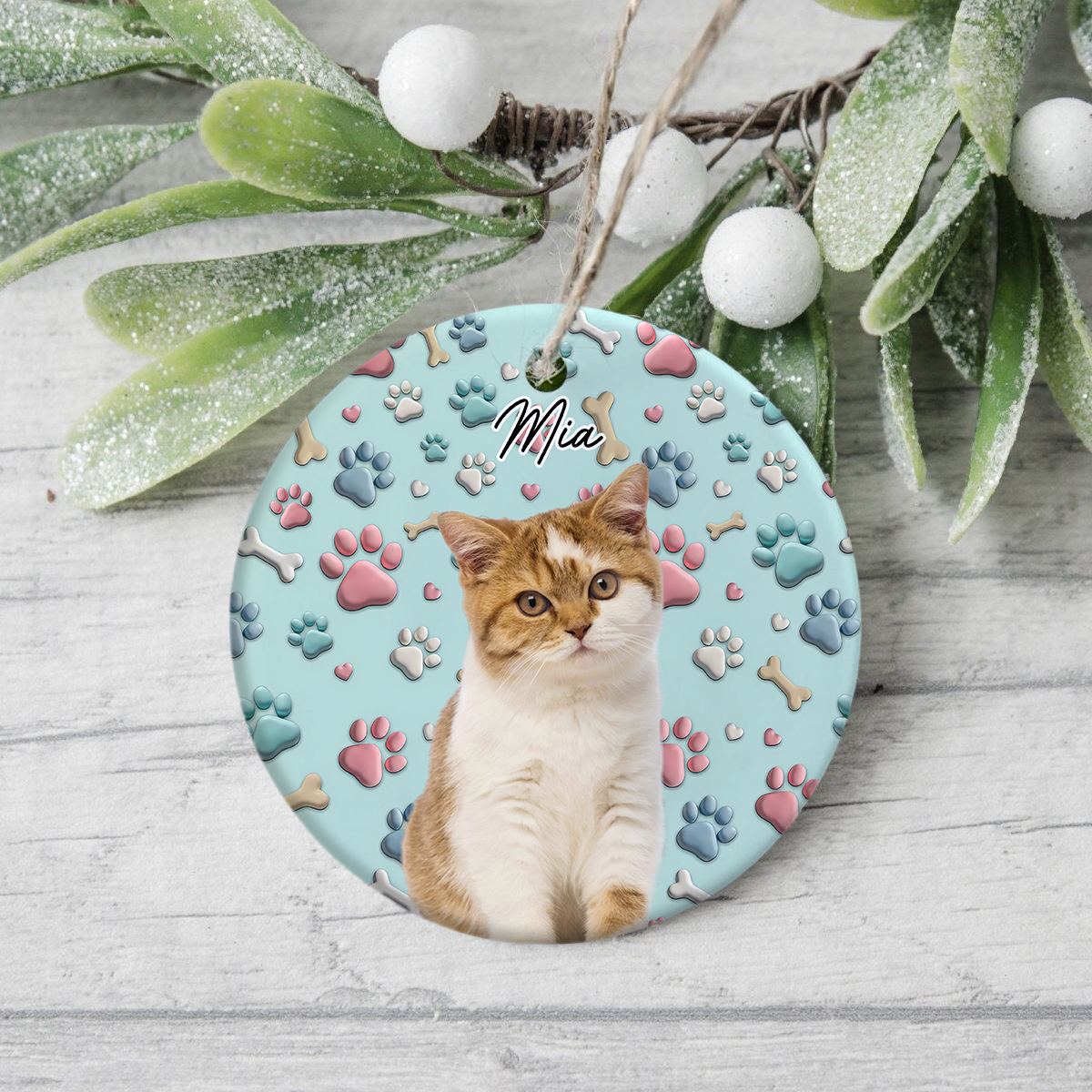 Custom Photo Lovely Dog Cat 3D Effect Ceramic Ornament Christmas Gift HA75 897088