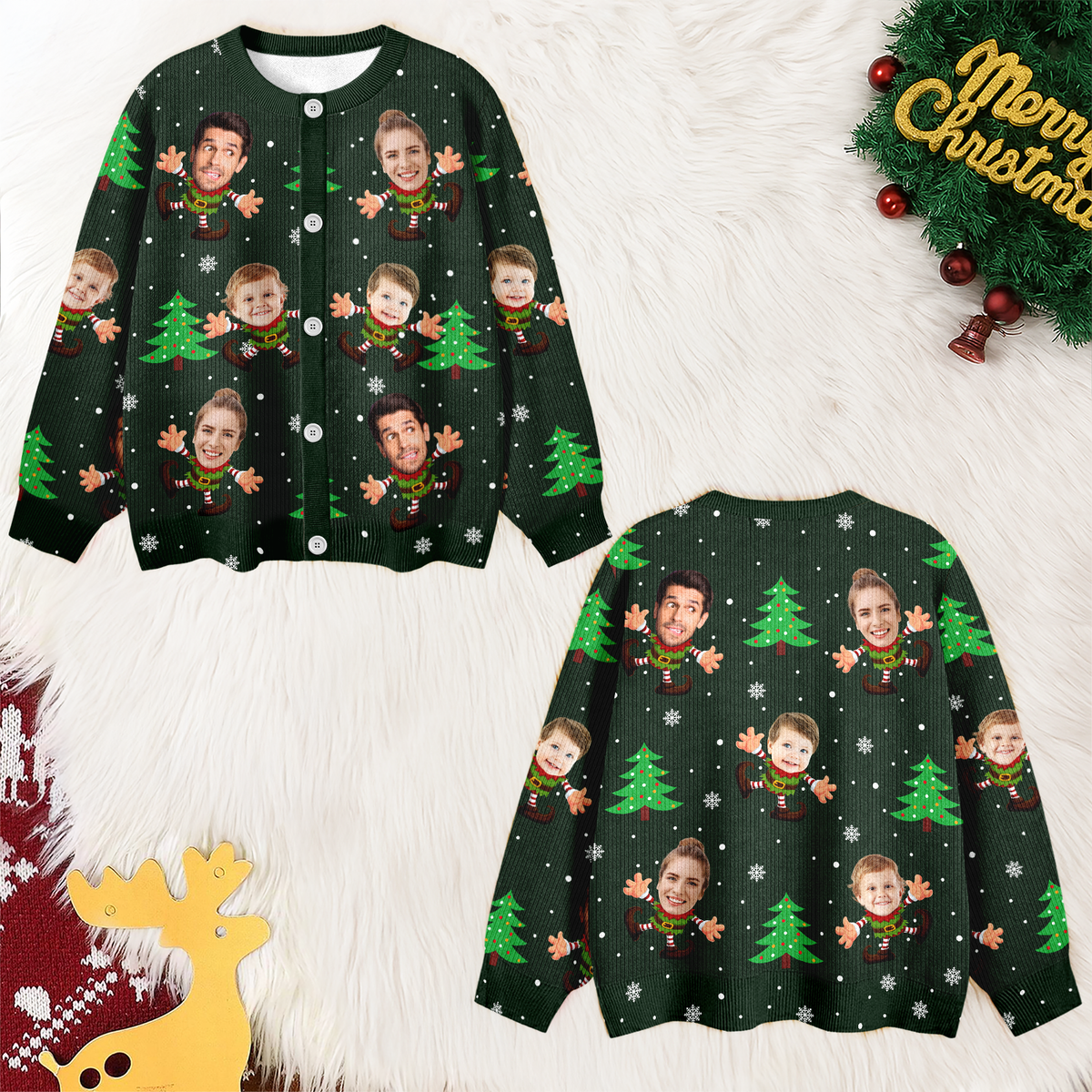 Custom Face Xmas Elves Cardigan Gift For Family HO82 900270