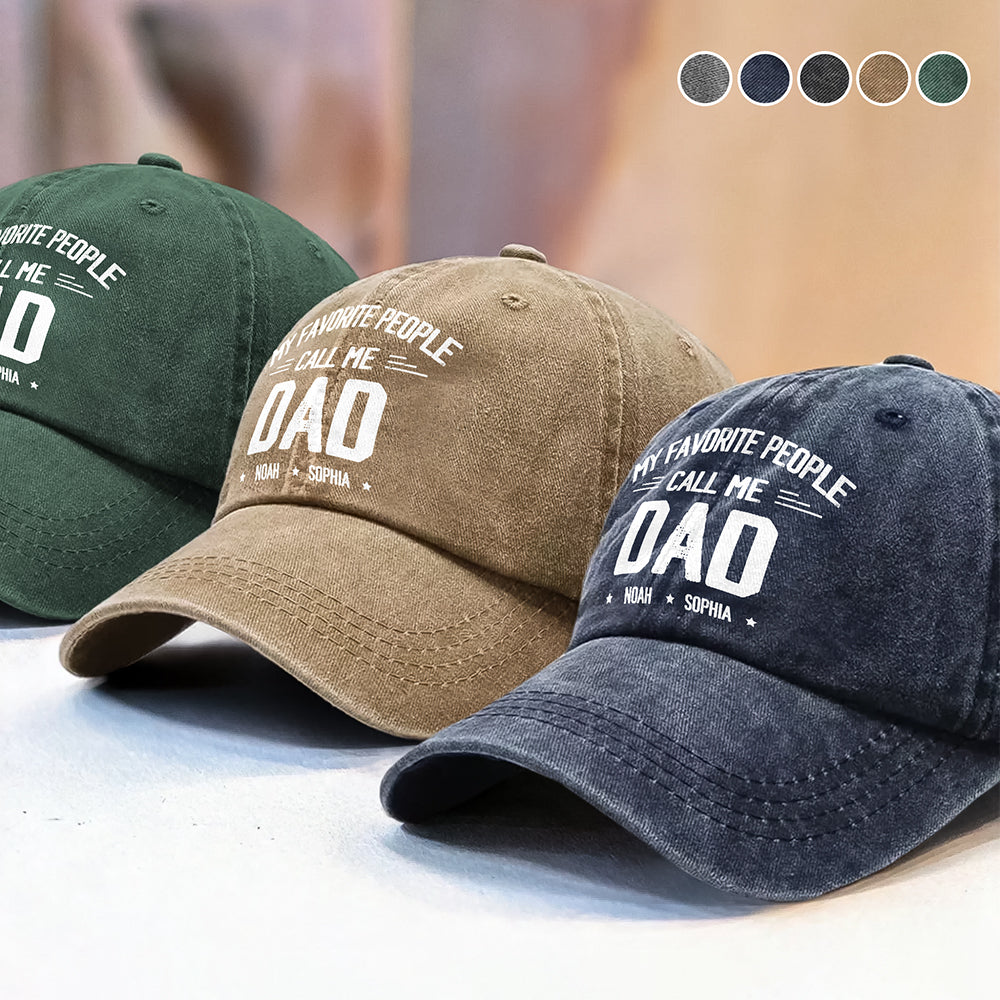 Personalized My Favorite People Call Me Daddy Vintage Washed Denim Baseball Cap HO82 894450