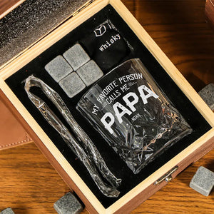 My Favorite People Call Me Papa Engraved Whiskey Glass Set with Wooden Box HA75 898036