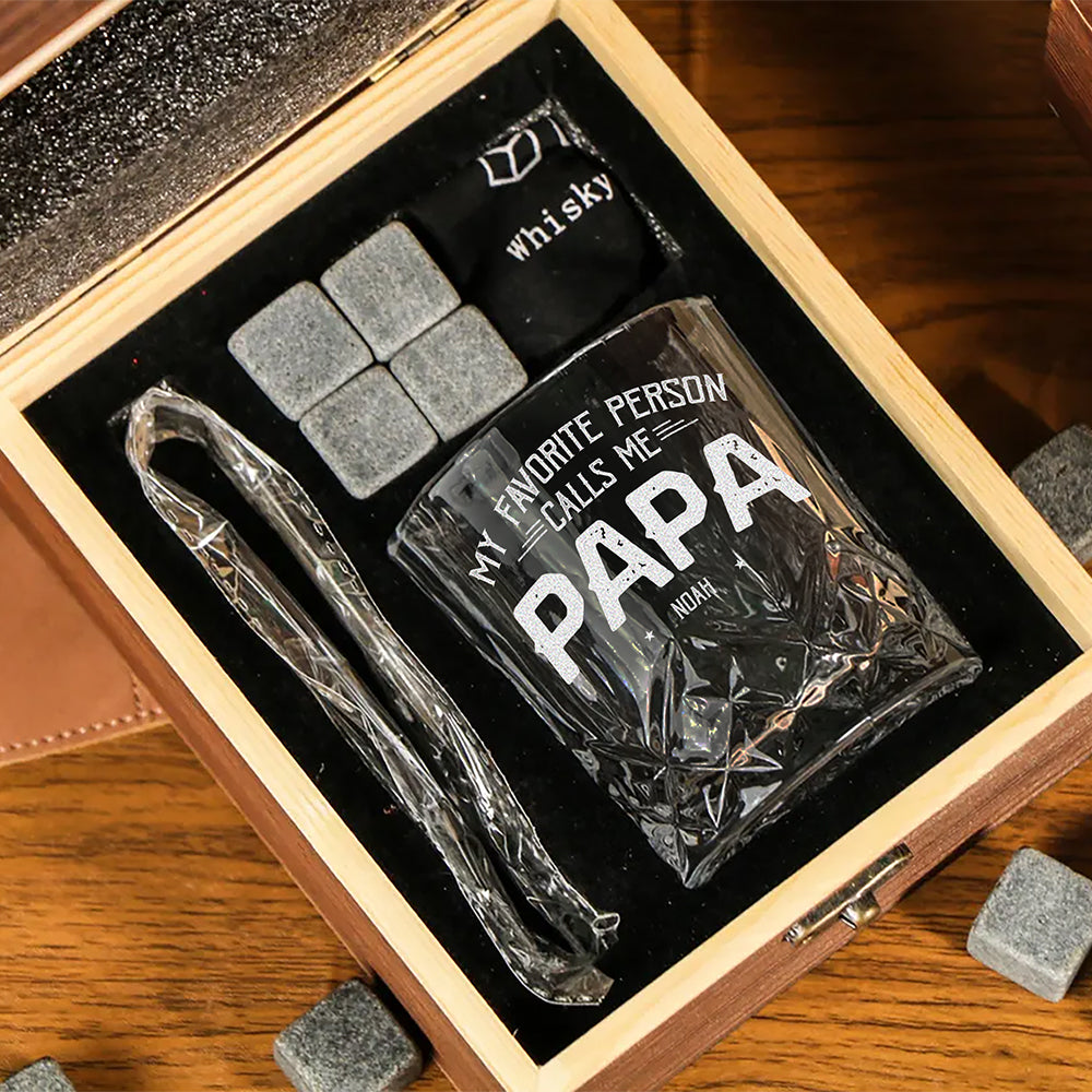 My Favorite People Call Me Papa Engraved Whiskey Glass Set with Wooden Box HA75 898036
