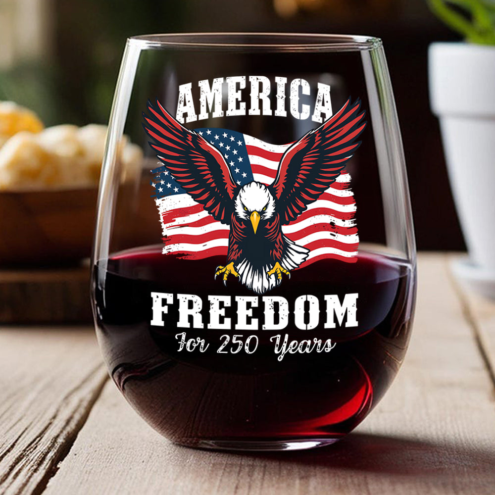 America 250 Years of Freedom Patriotic Eagle Flag Wine Glass HA75 897344