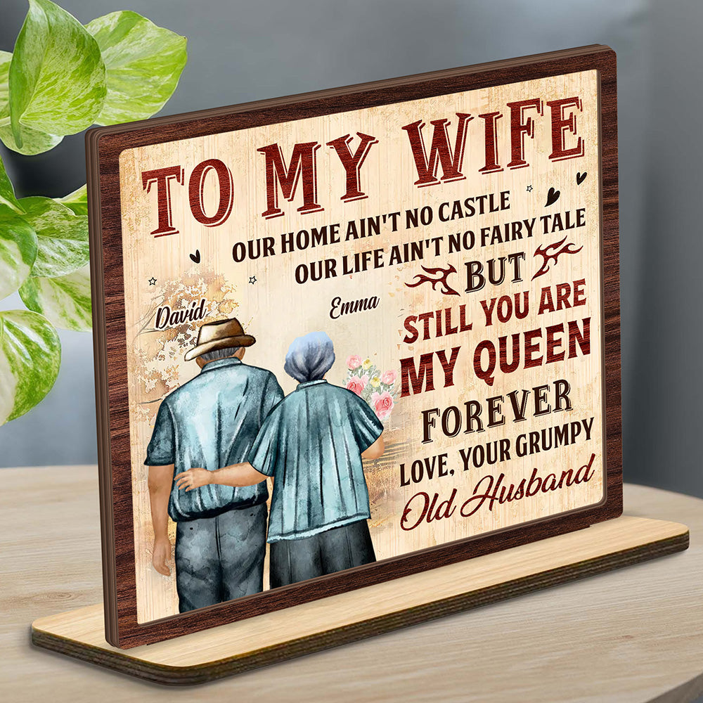 To My Queen 2-Layer Standing Wooden Plaque Personalized Gift For Couple, Wife HO82 894498