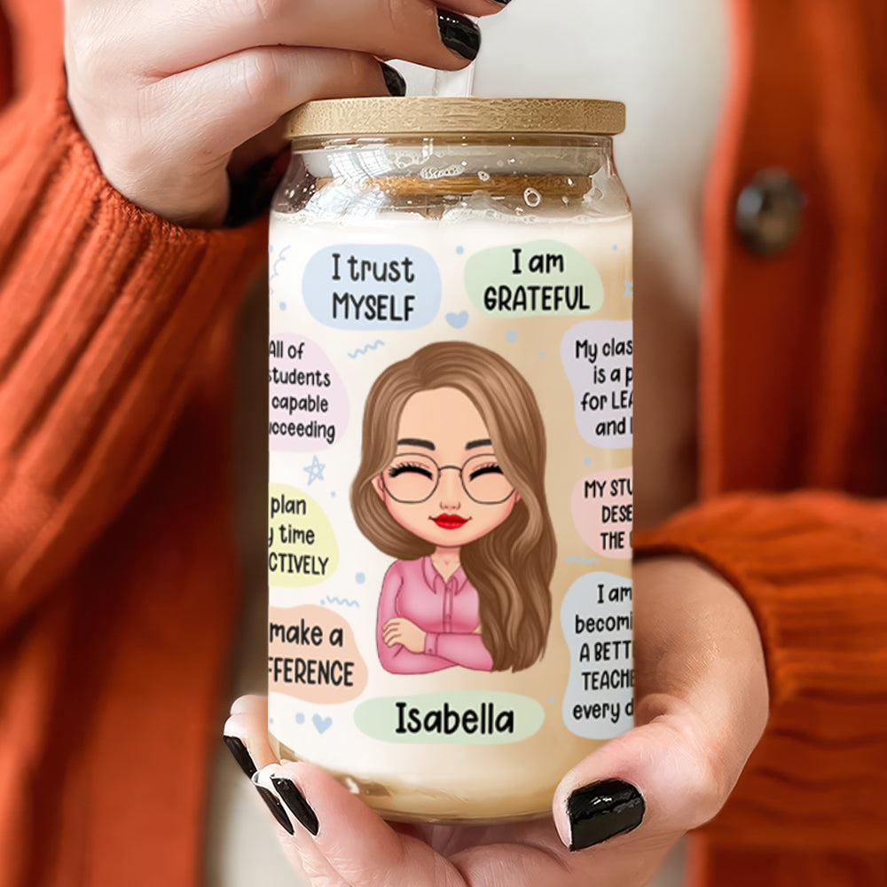 Personalized Teacher Daily Glass Can With Lid Gift For Teacher HA75 892620