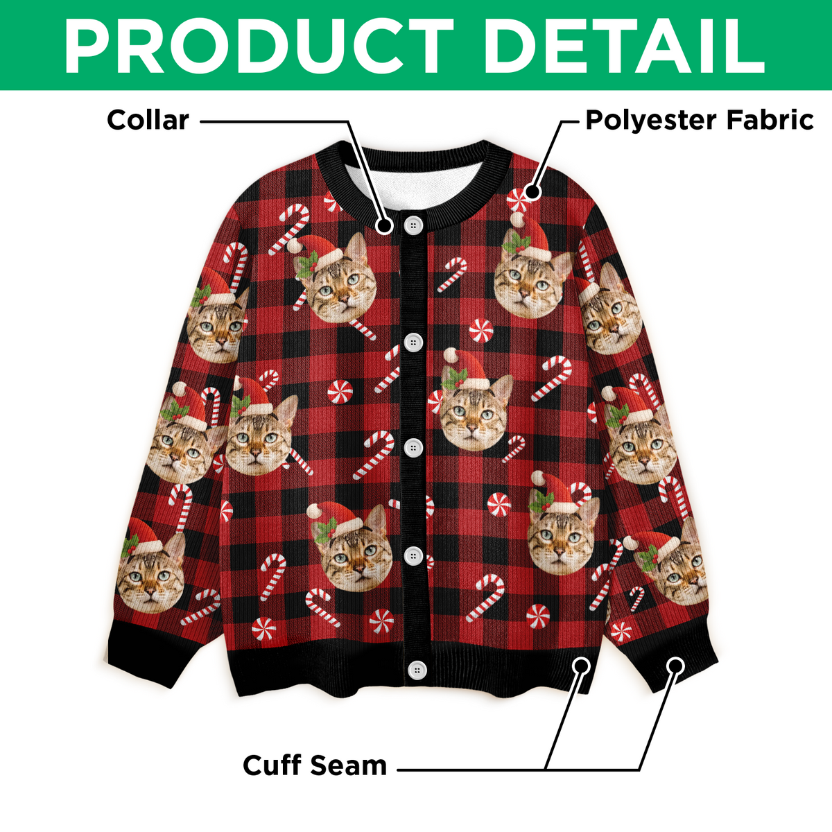 Custom Cat Photo Christmas Pattern Cardigan Christmas Gift HO82 900402