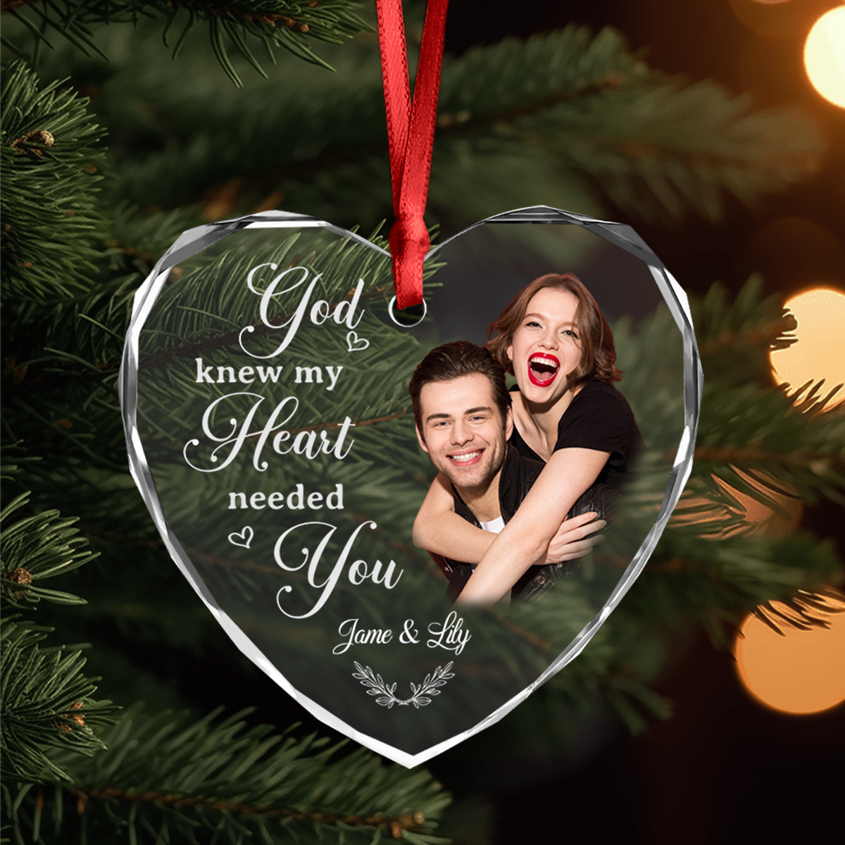 Custom Photo My Favorite Place In All The World Is Next To You Couple Heart Shape Glass Ornament HA75 892838