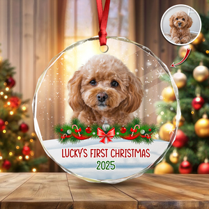 Custom Photo Dog First Christmas Glass Ornament HA75 897258