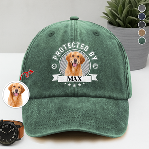 Custom Dog Photo Protected By Human Washed Denim Baseball Cap For Dog Lovers LM32 895025