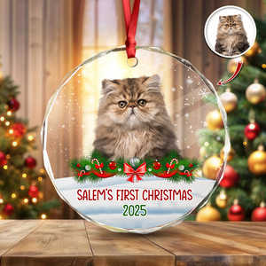 Custom Photo Cat First Christmas Glass Ornament HA75 897260